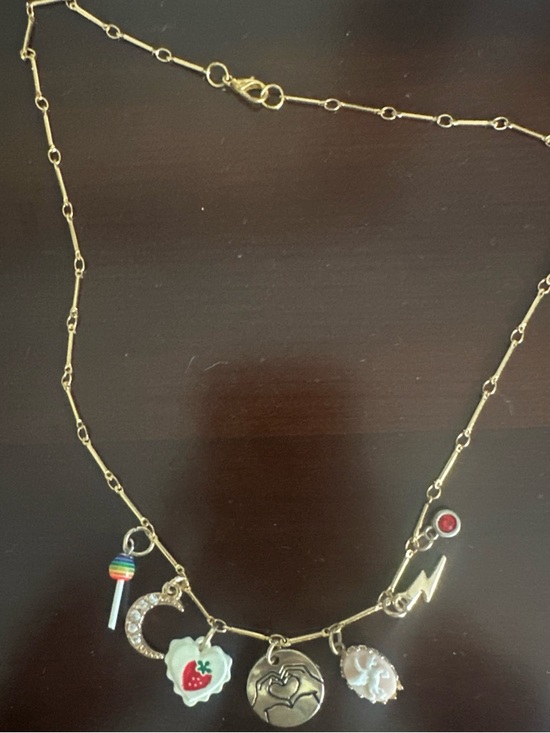 Jewelry - Gold-Tone Charm Necklace with Rainbow Lollipop, Strawberry & Moon Charms